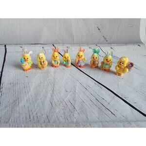 8 Easter chick 1" tall holding basket with eggs Resin Figures